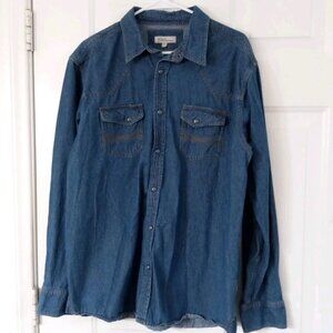 Blue Ranchwear Men's Blue Denim Long Sleeve Pearl Snap Western Shirt Size XL
